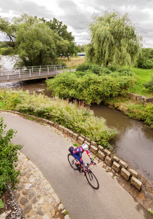 Maindal-fietspad, monding van de Wassernach in de Main bij Wülflingen